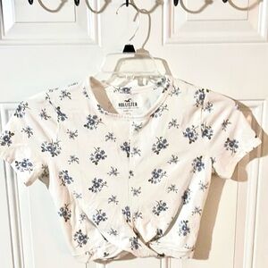 Hollister Cream and Blue Floral Top